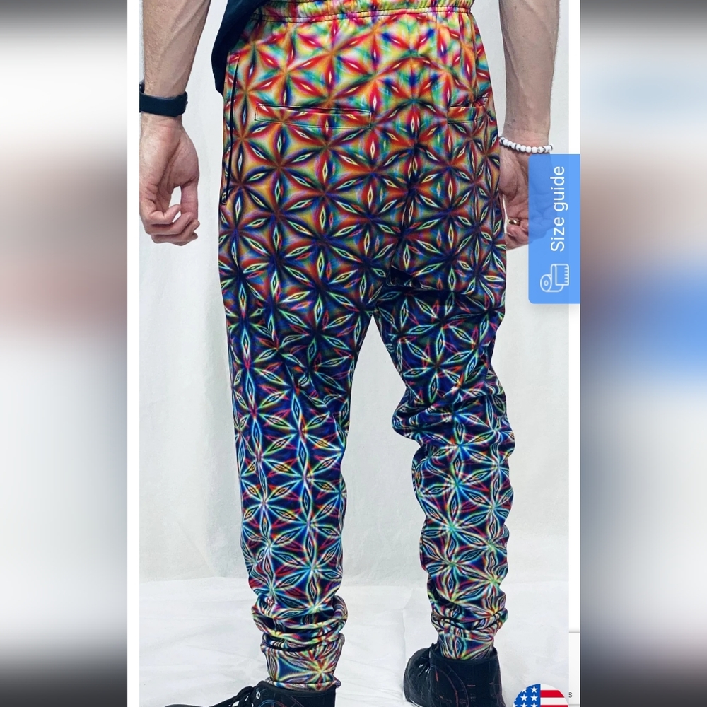 Flower Of Life Joggers Rainbow Psychedelic Sacred Geometry Festival Sweatpants